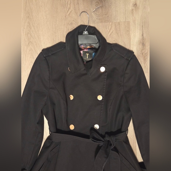 Ted Baker Flared Skirt Trench Coat Classic Black Trench Coat Size 5 - Picture 4 of 8